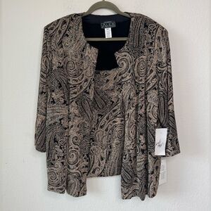 Alex Evenings Woman’s Black Stone Glitter Paisley Tank Jacket Set Size 3X NWT